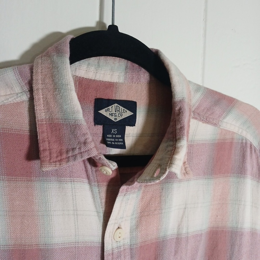 Salt Valley Western Shirt Flannel Button Up Men's XS Pink Plaid Shacket LS